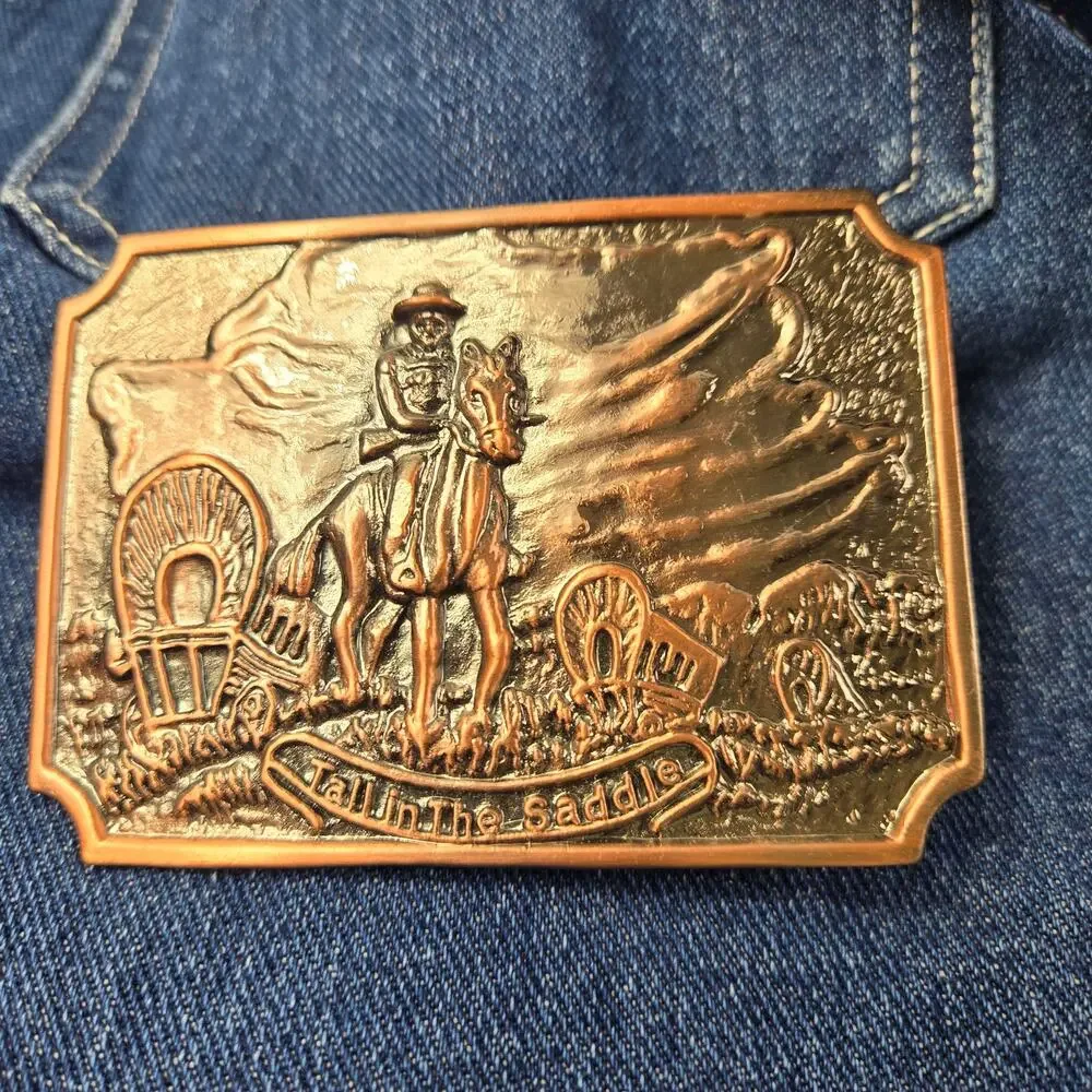 Tall in the Saddle Western Belt Buckle Covered Wagon Train